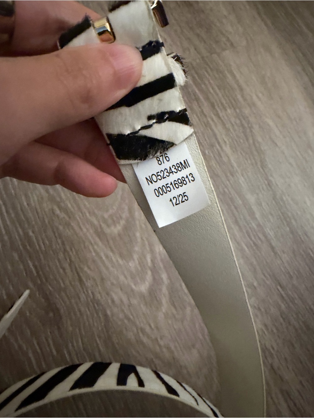 Zebra Print Leather Belt with Gold Buckle - Picture 2 of 6